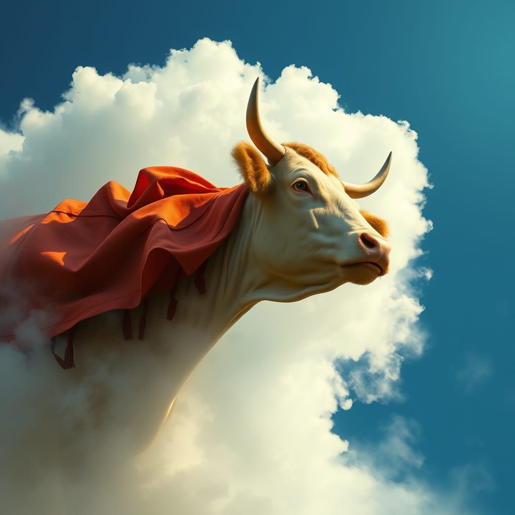 Cow Jumping on Cloud in Romantic Style