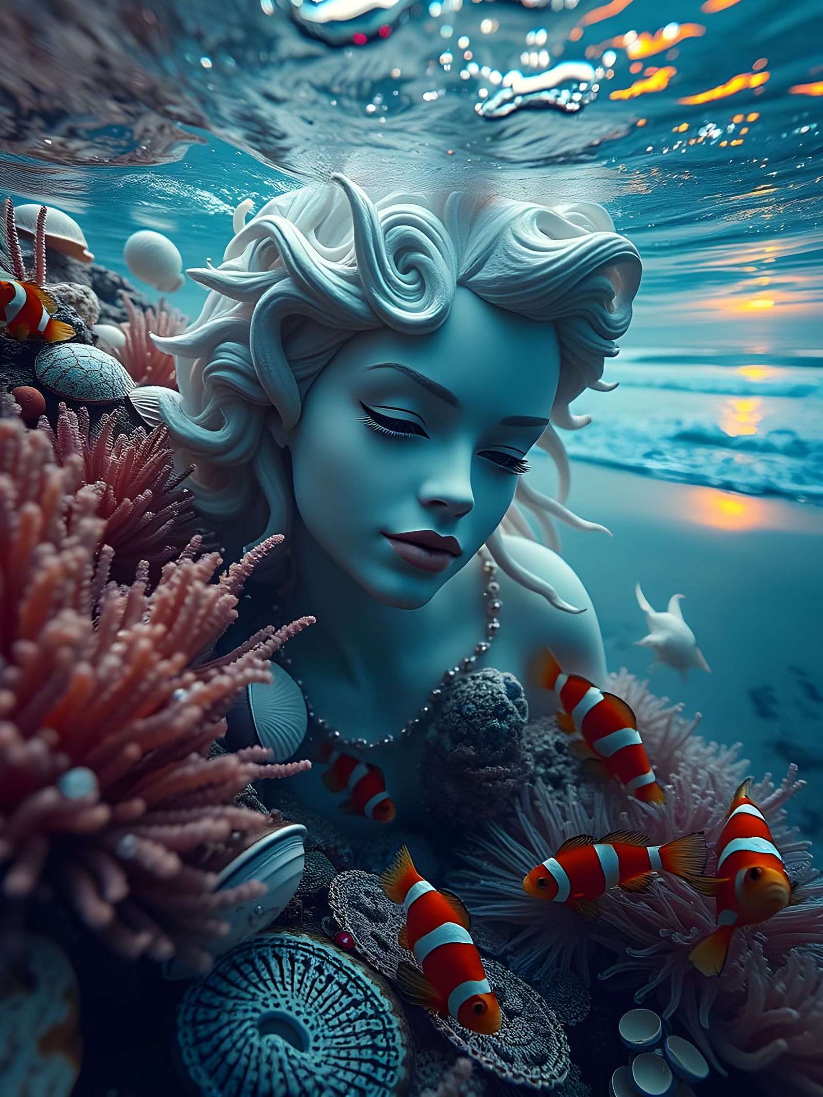 Galactic Mermaid in Cosmic Beachscape