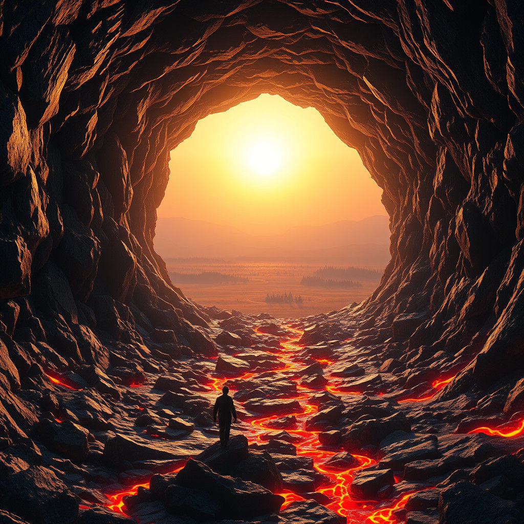 Earth's Core Ascent: Matte Painting of a Lone Figure