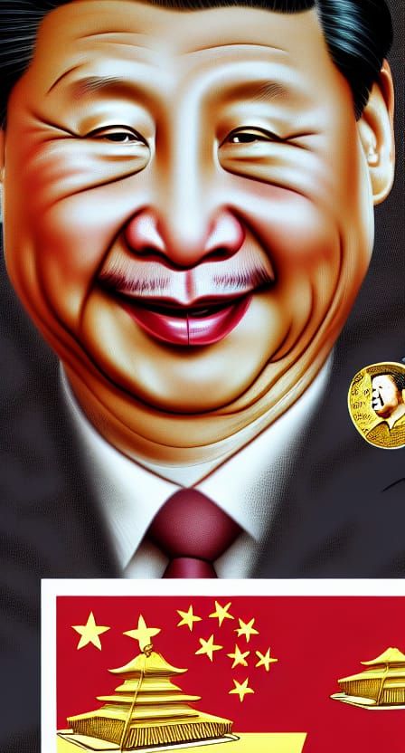 Xi Jinping with Gold Bars: Photorealistic Illustration