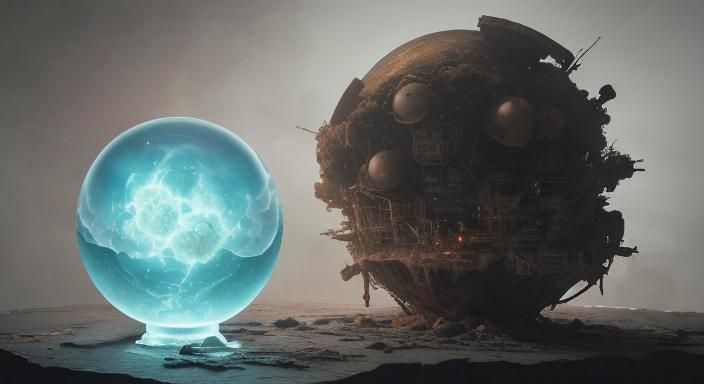 Dystopian Future Reflected in Crystal Ball: Digital Art
