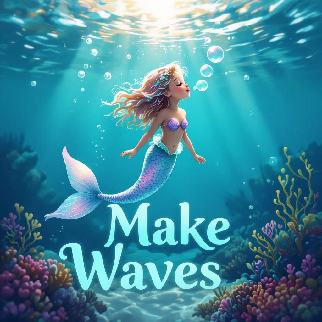 Pastel Mermaid Blowing Bubbles Underwater