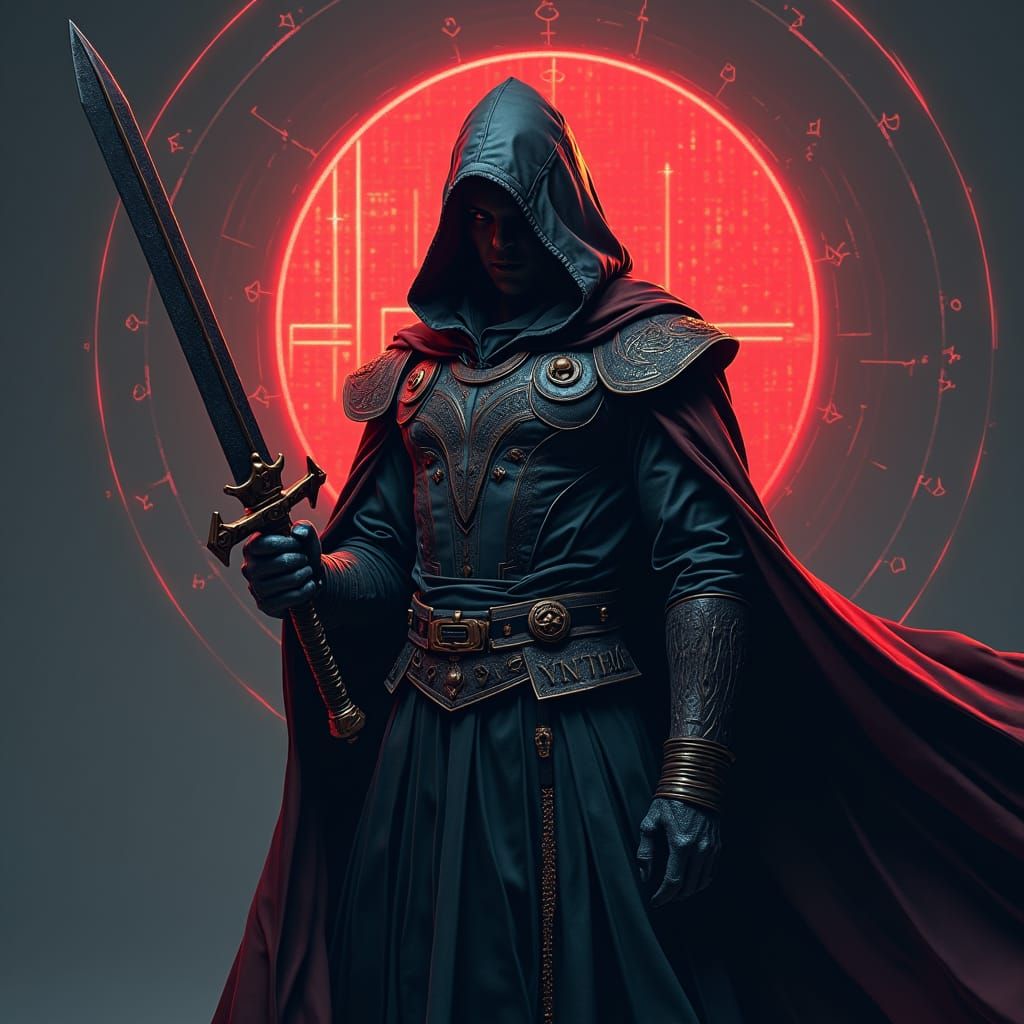 Cyberpunk Cyberwarrior in Geometric Art Nouveau Style