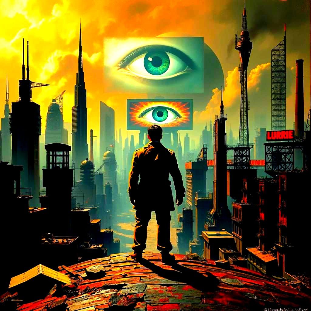 Dystopian Oil Painting Portraying a World Inspired by 1984