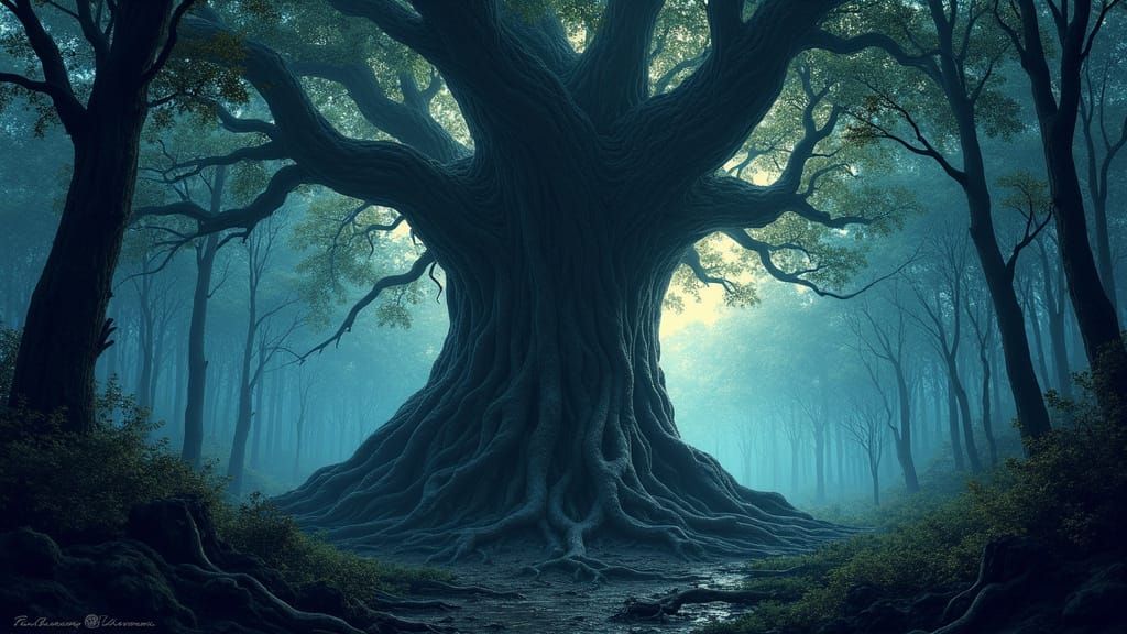 Ancient Forest Cathedral at Dusk