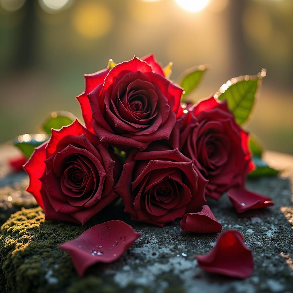 Wilted Roses with Dew in Golden Light
