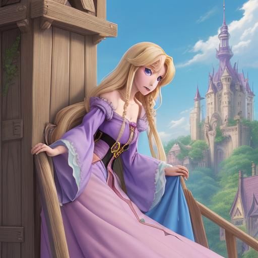 Rapunzel in Anime Art Style Tower