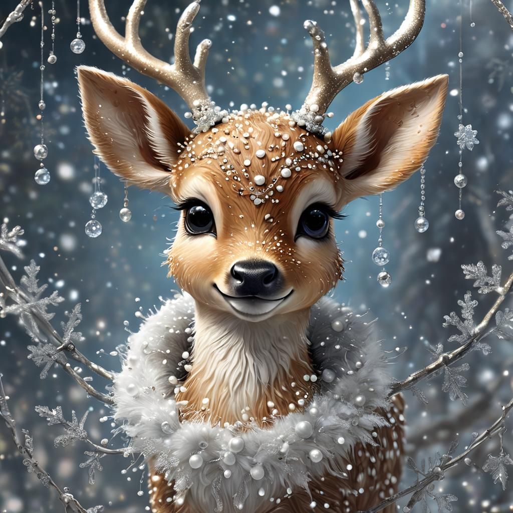 Cute Fawn with Pearl Horns in Digital Painting