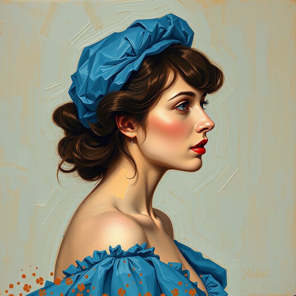 Actress in Blue Dress: Post-Impressionist Oil Painting