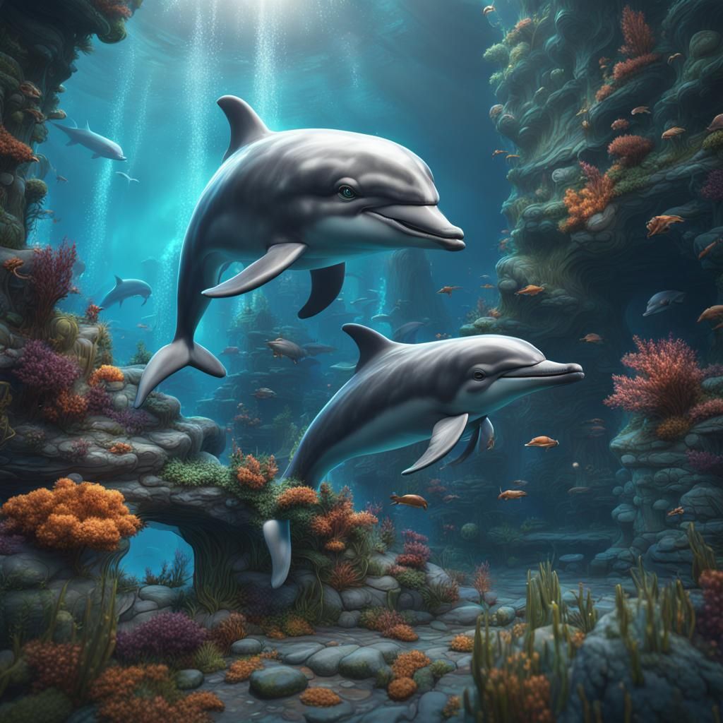 Detailed Dolphin Matte Painting in Deep Color