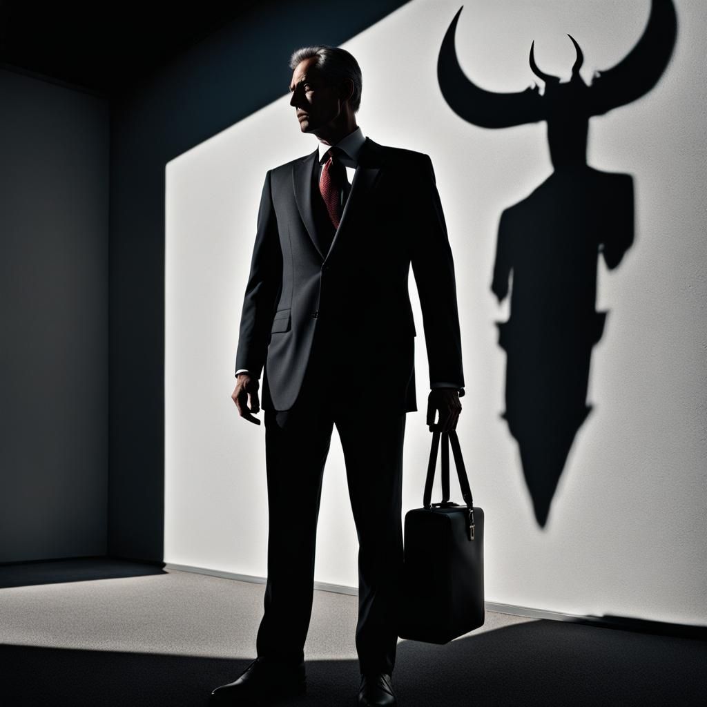 Surreal Businessman with Devil Shadow in UHD