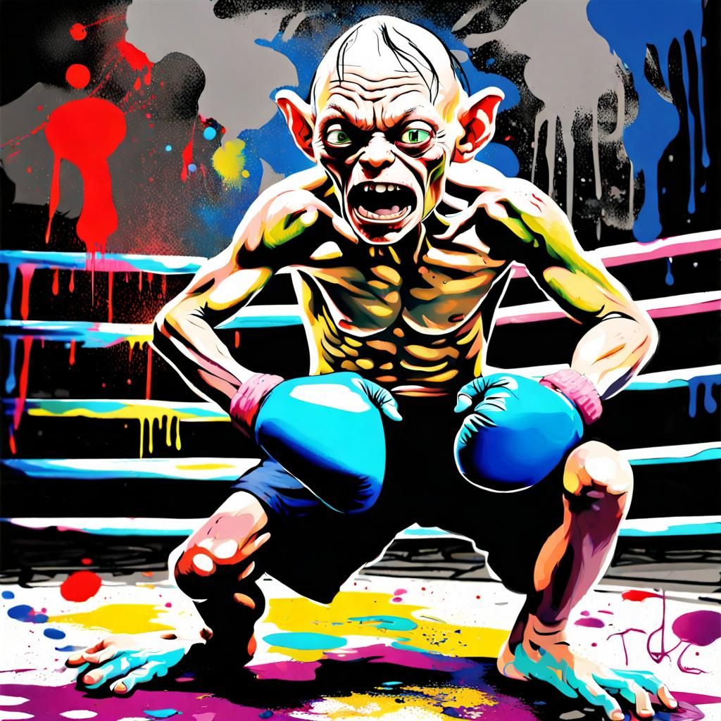 Gollum Wins Boxing Match in Graffiti Art