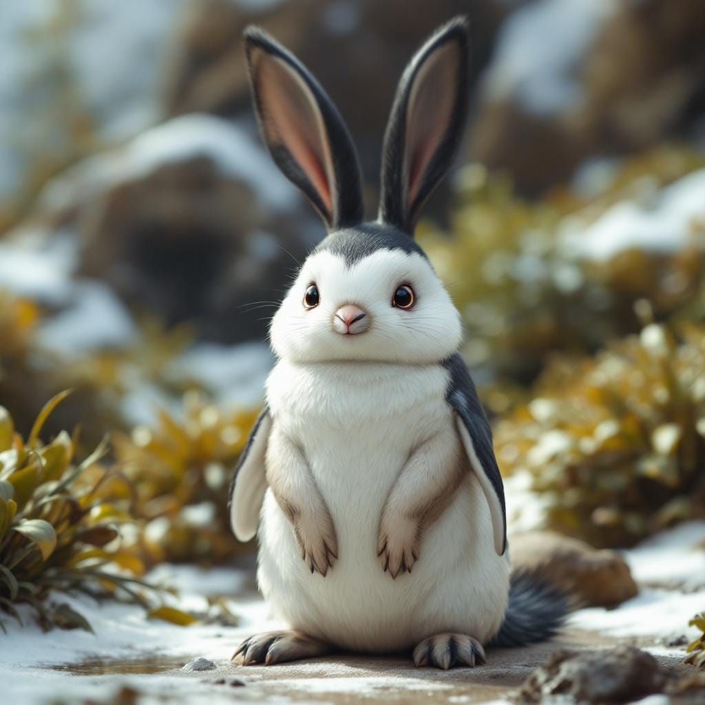 Penguin-Rabbit Hybrid in Hyper-Realistic Style