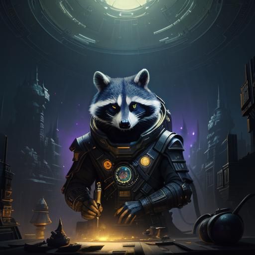 Raccoon in Spaceship: Dark Fantasy Concept Art