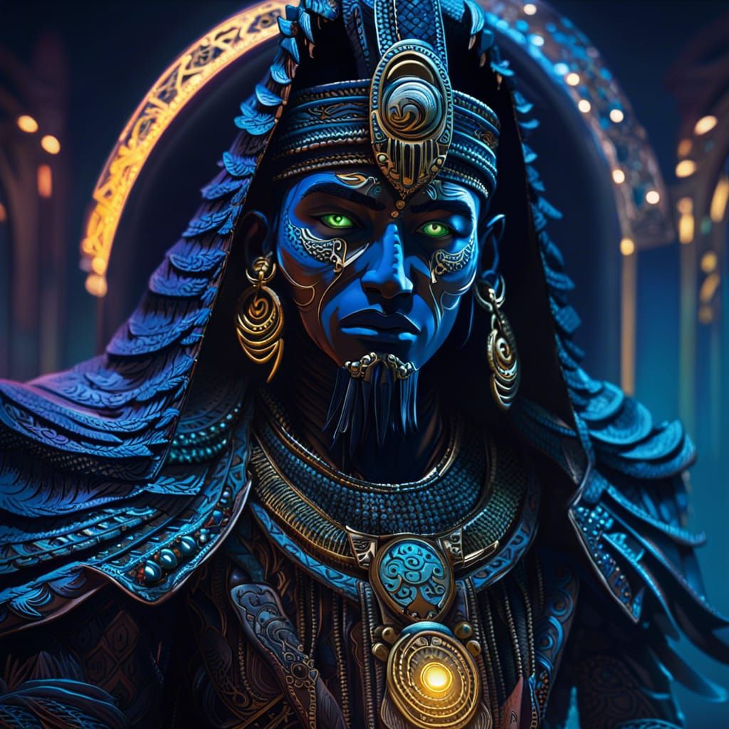 Cyberpunk Aztec Mummy Sorcerer Portrait