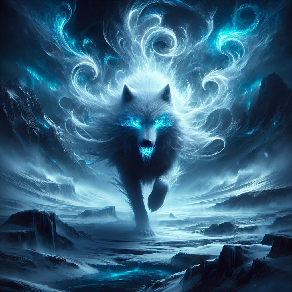 Icy White Wolf Prowls Frozen Tundra