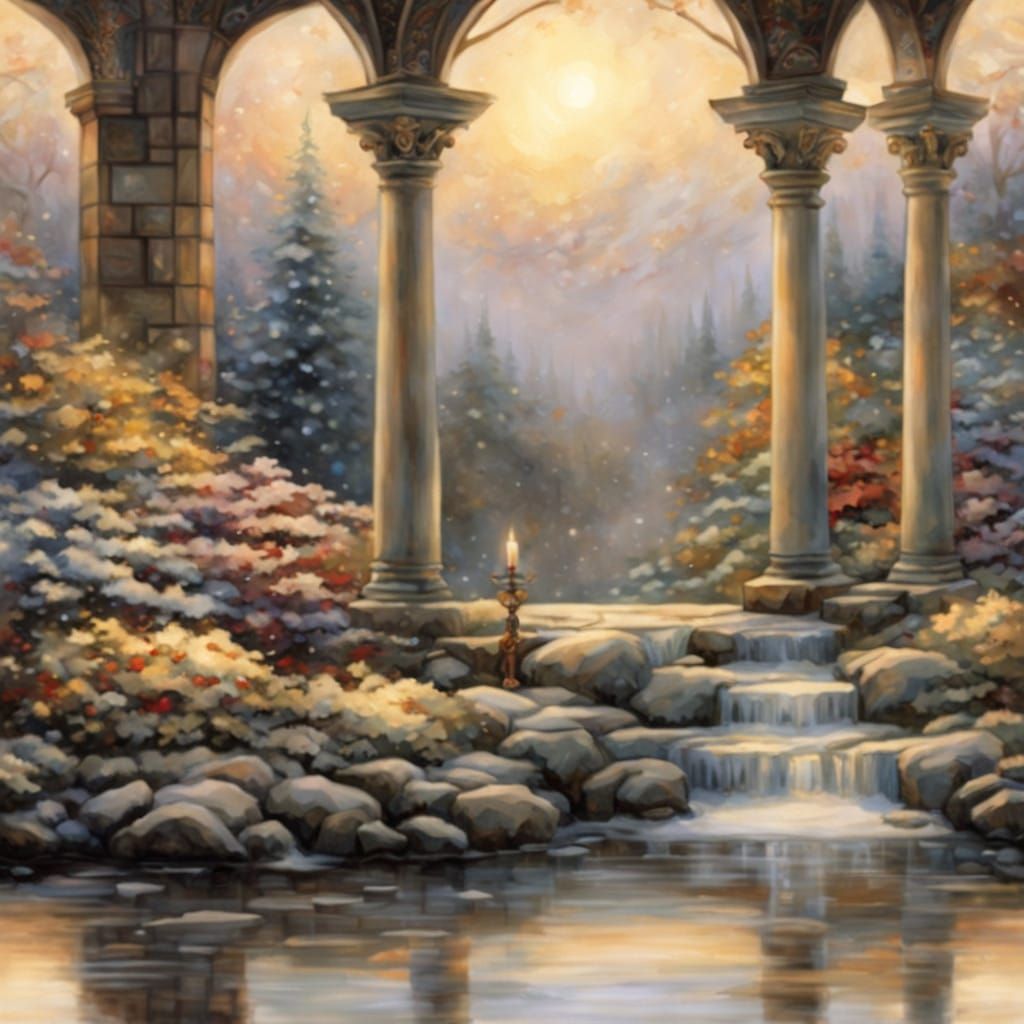 Victorian Woman in Contemplative Prayer Amidst Christmas Dec...