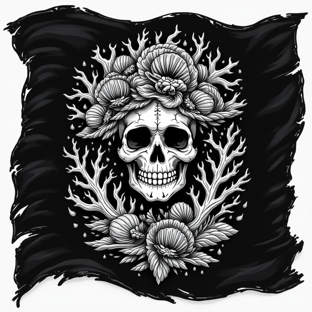 Pirate Flag with Sugar Skull Sea Goddess Emblem