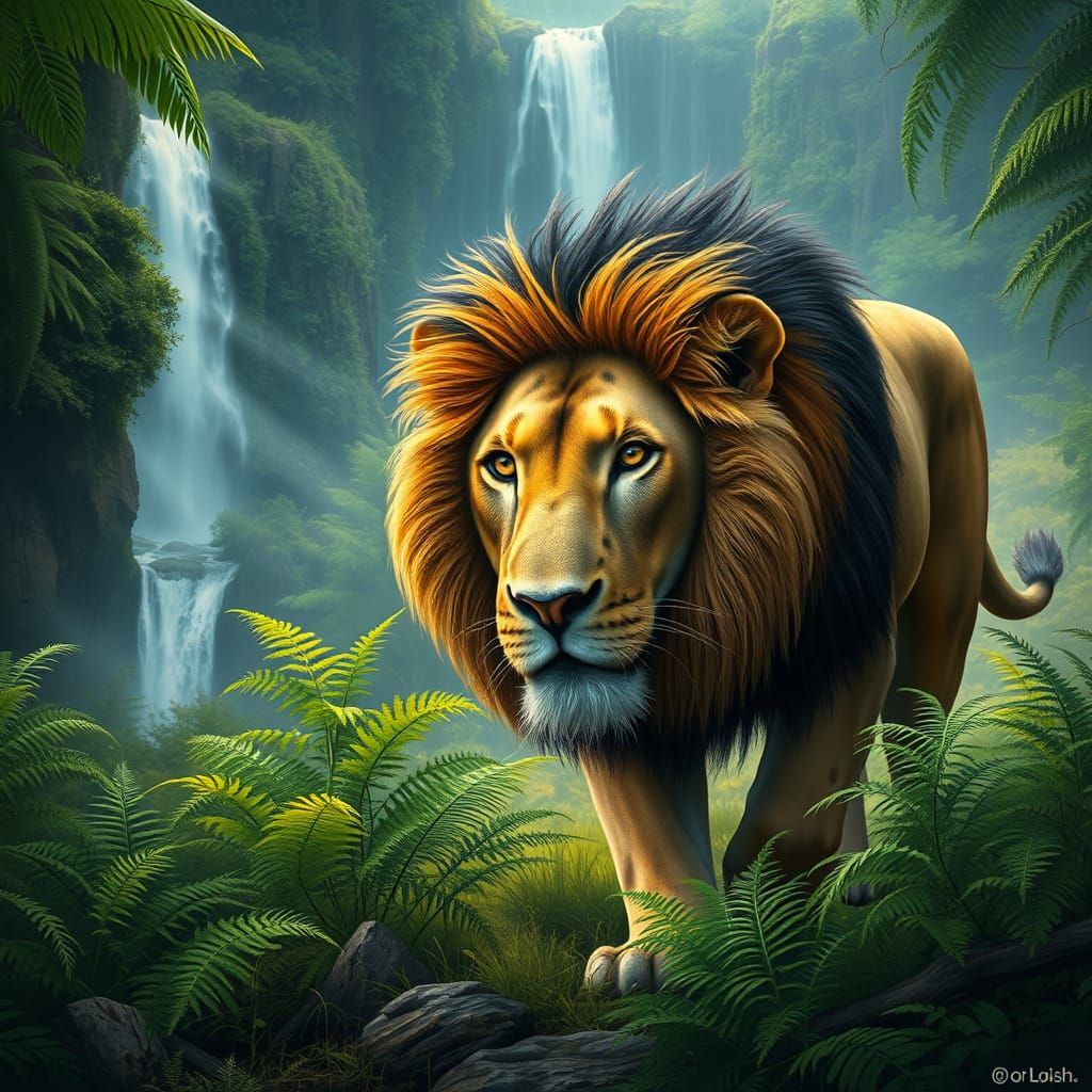 Spotted Lion in Montane Forest, Digital Art