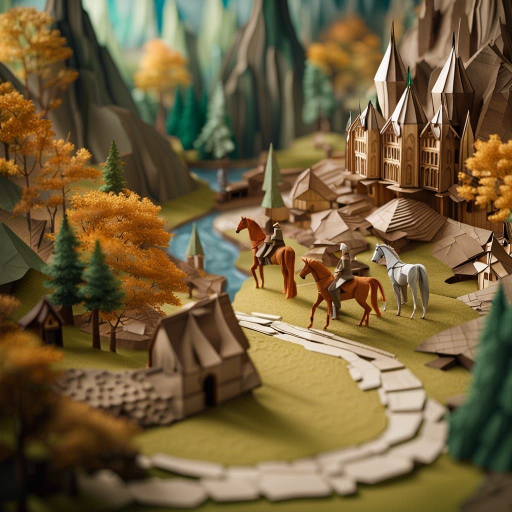 Rivendell Valley in Origami Papercraft Style
