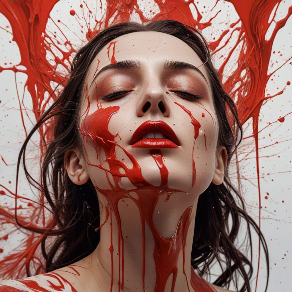 Surrealist Portrait in Vibrant Red and White