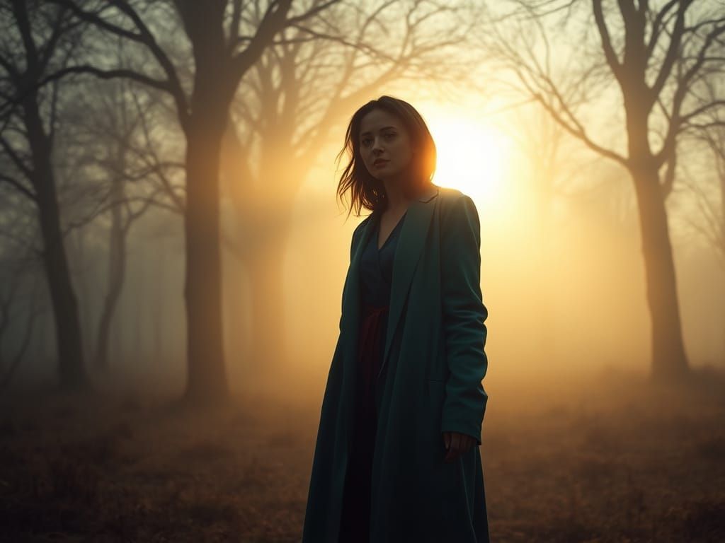 Woman in Misty Haze: Cinematic Nostalgic Photograph