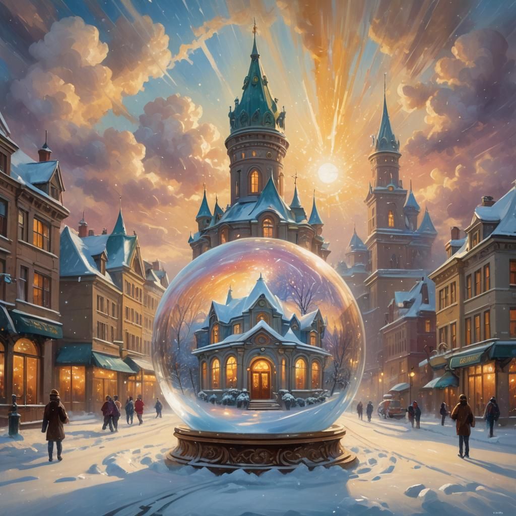 Crystal Ball Building with Snowstorm, Fauvist Oil Painting