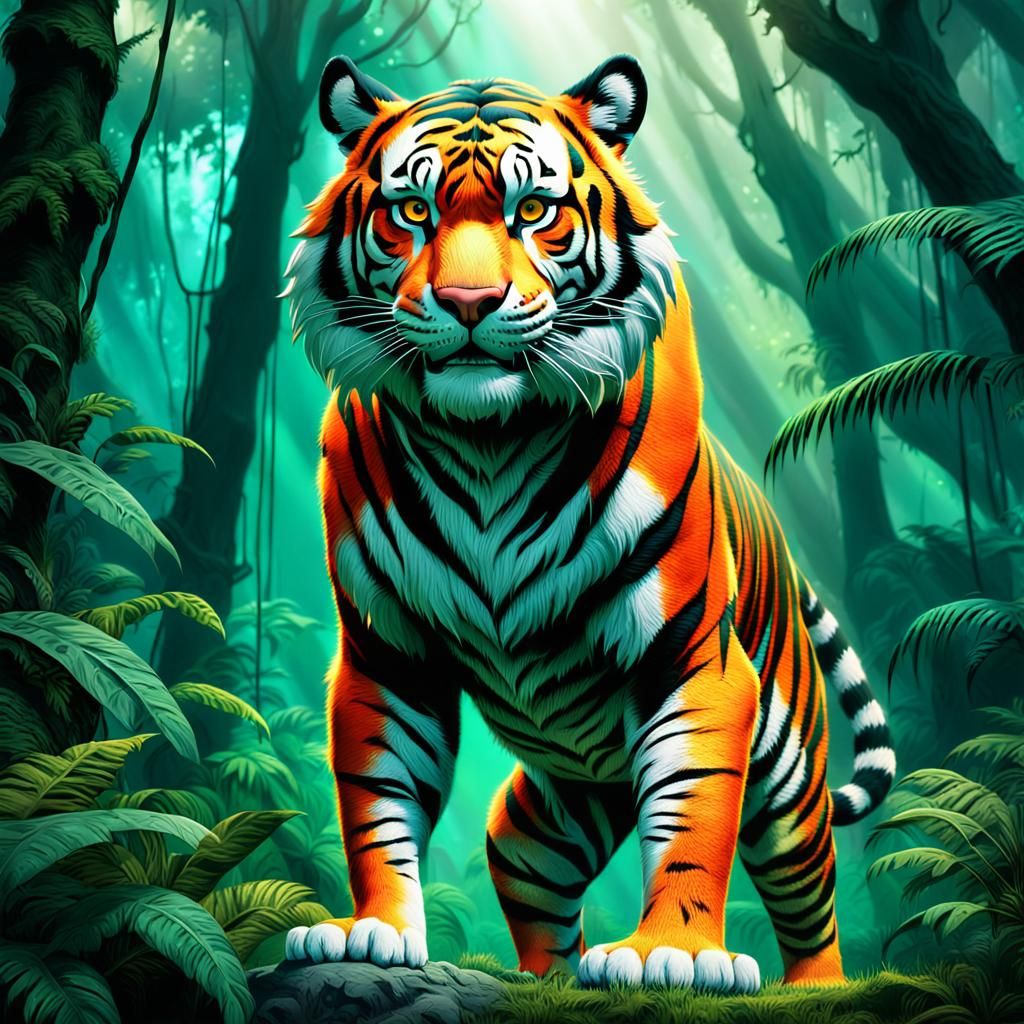 Heroic Tony the Tiger in a Jungle Painting
