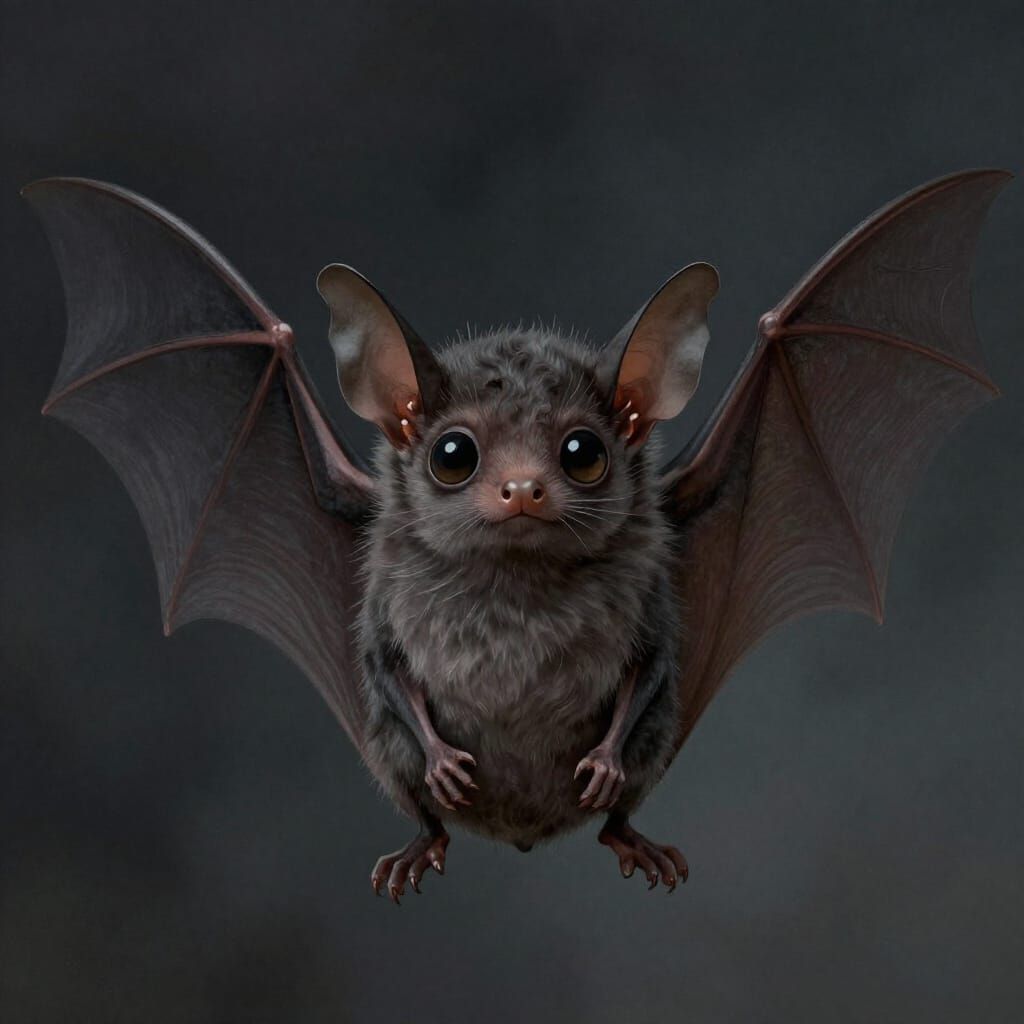Adorable Baby Bat Gazes Outward in Whimsical Illustration