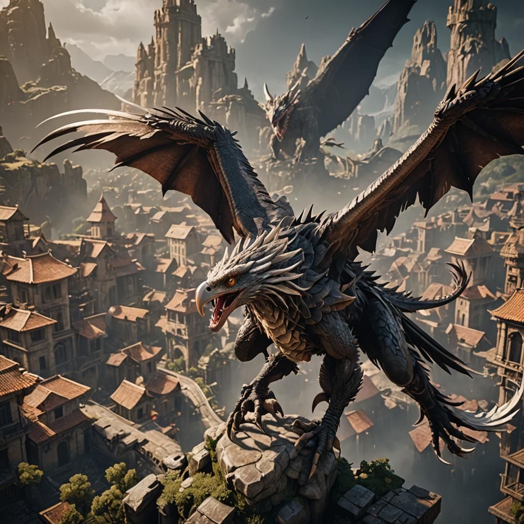 Vulture Dragon Hybrid in 3D Game Cinematic Style