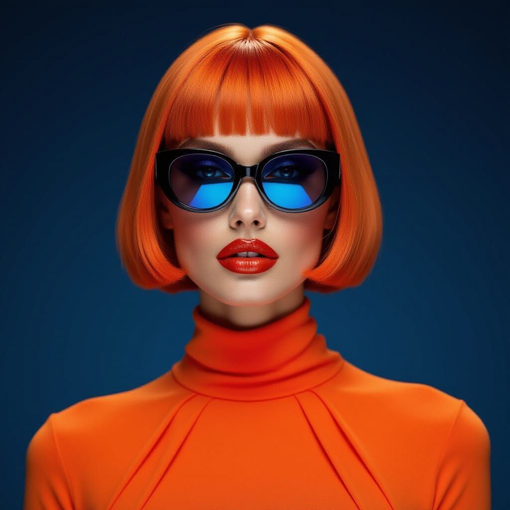 Person with Orange Bob and Futuristic Sunglasses