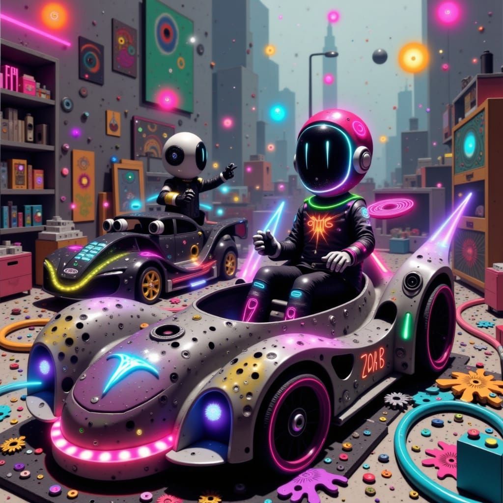 Batman and Joker Race Steampunk Cars in Kids Room