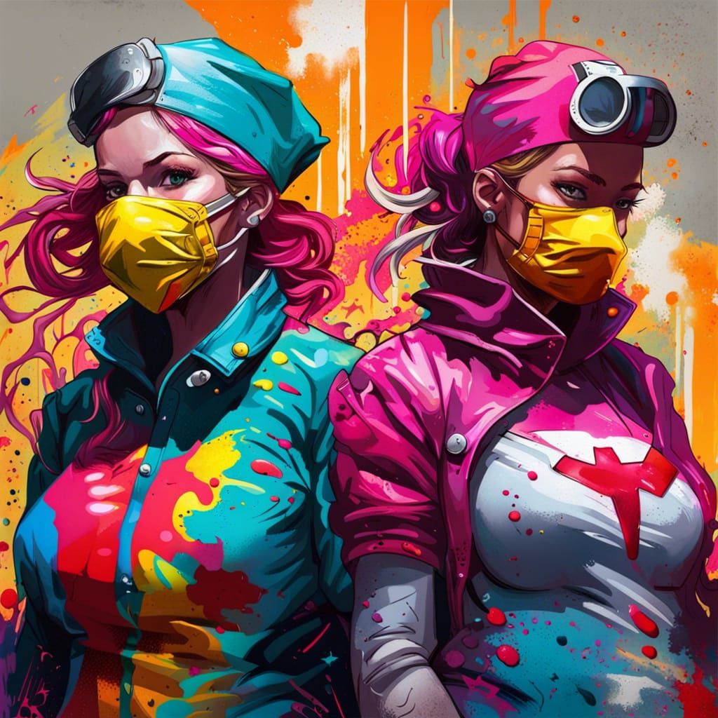 Superhero Nurses in Graffiti Splash Art Style