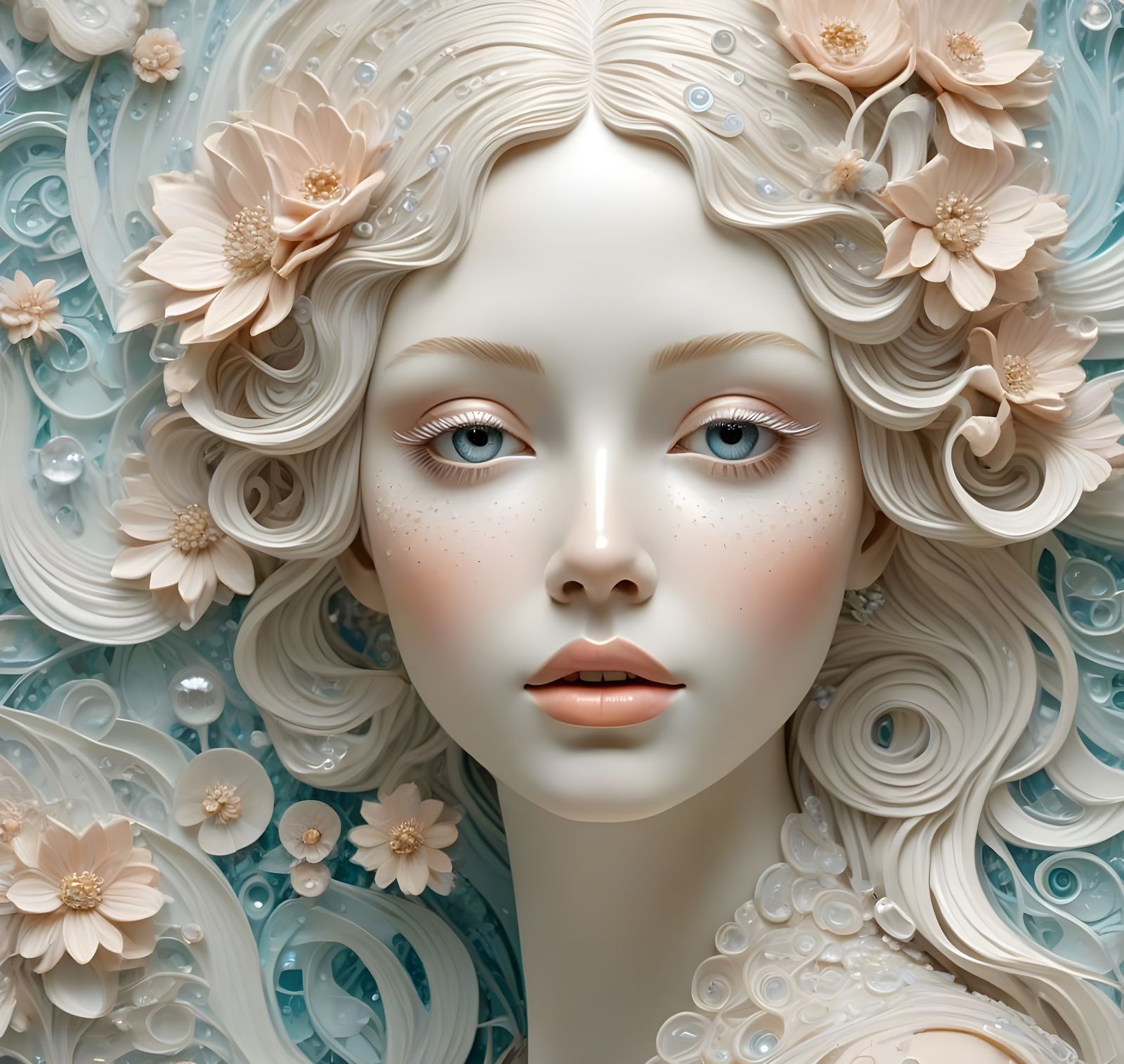 Surreal Impasto Painting of Woman in Crystal Latticework