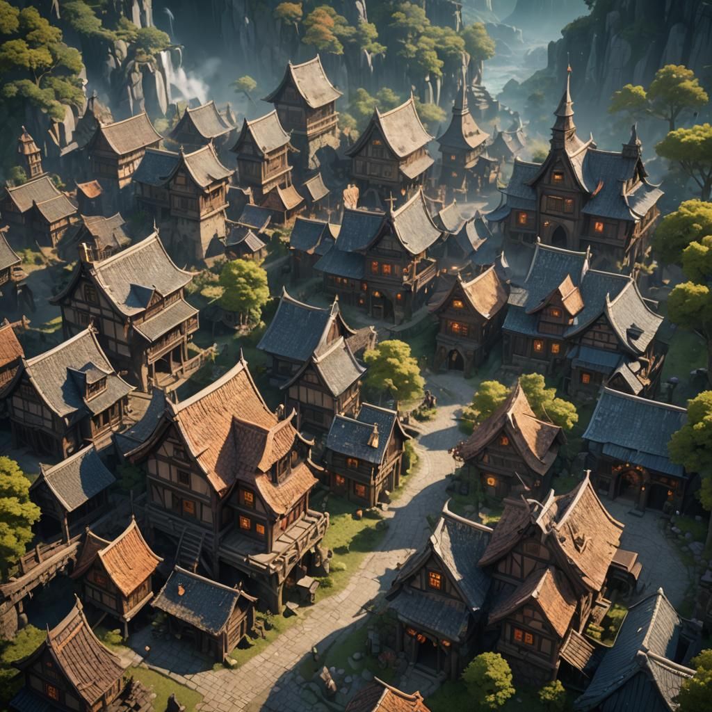 Isekai Village Hero Slaying Evil in Detailed Matte Painting