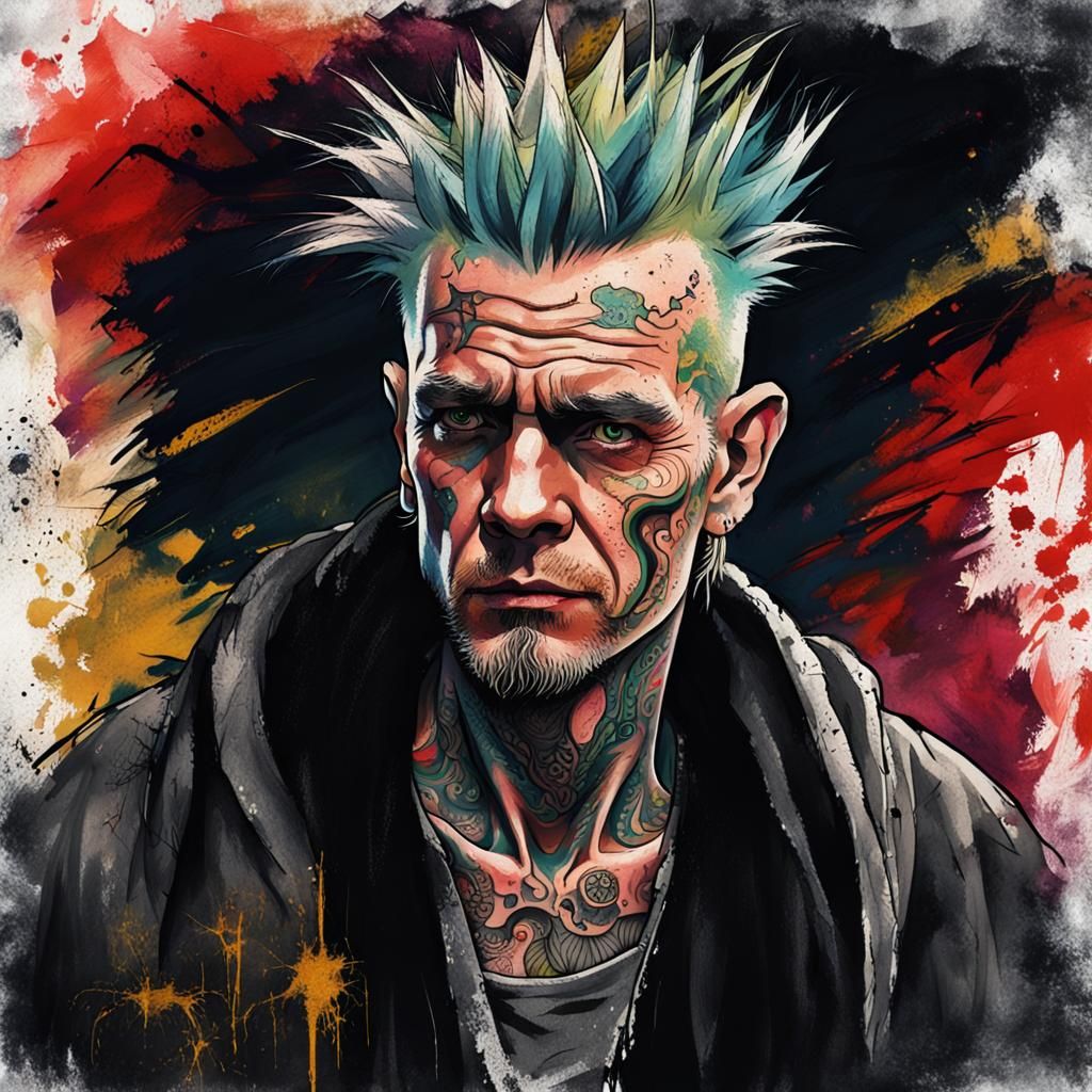 Punk Wizard Portrait in Grunge Style
