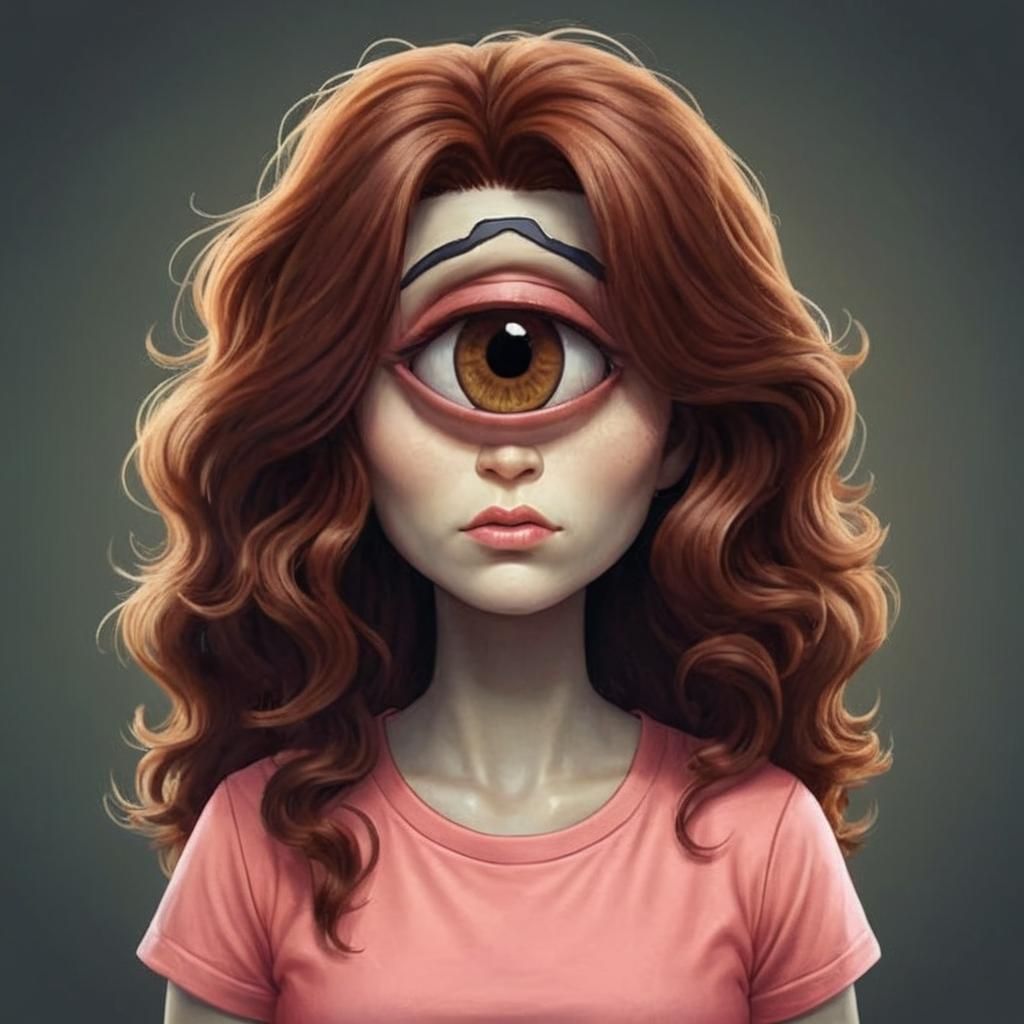 Auburn-Haired Cyclops Girl in Cartoon Style