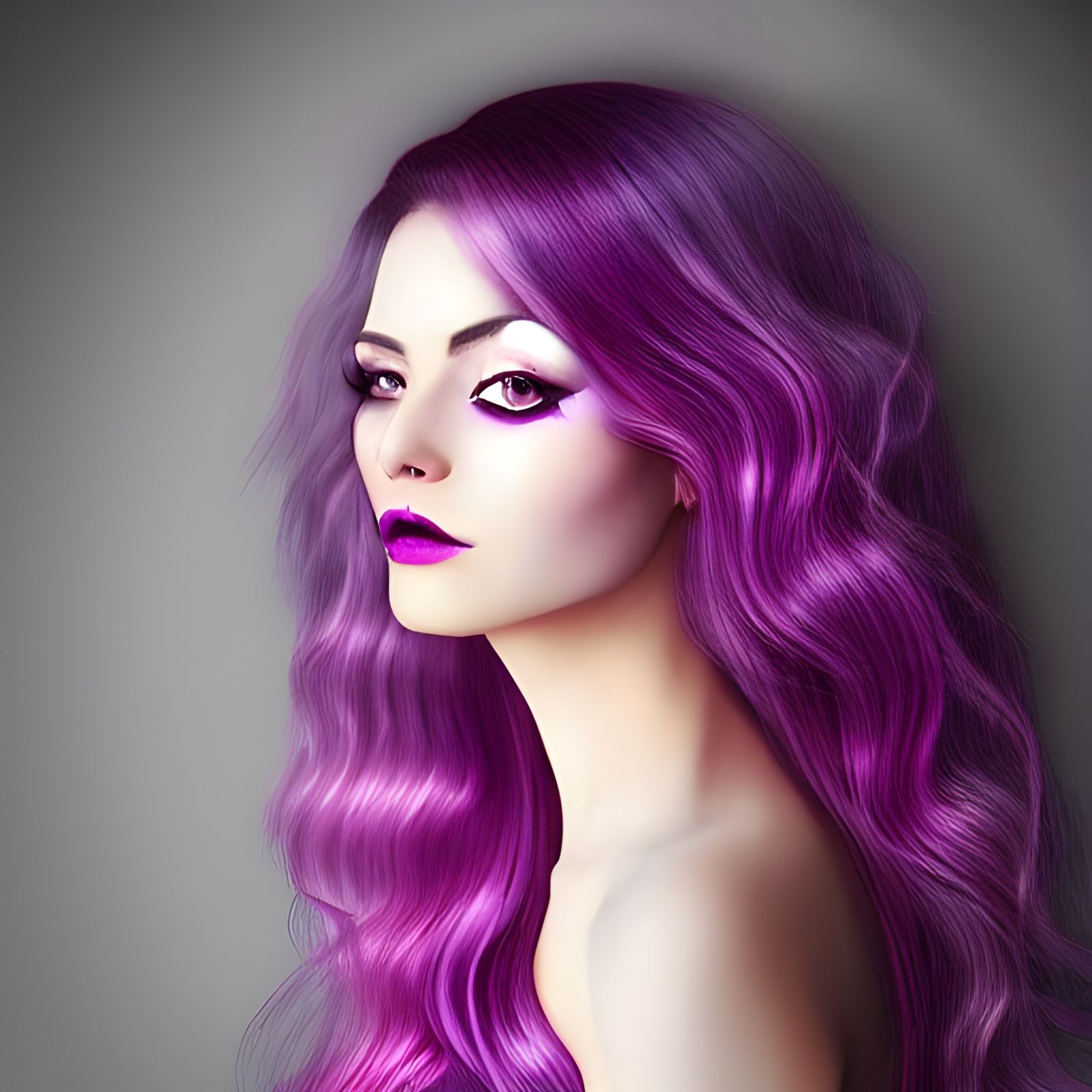 Photorealistic Woman with Purple Ombre Hair
