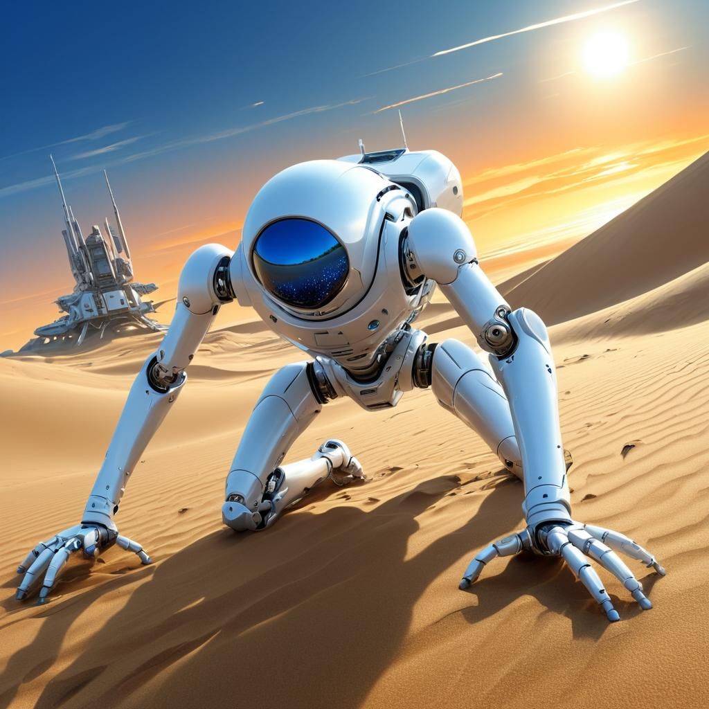 Alien Robot Crawling in a Futuristic Landscape