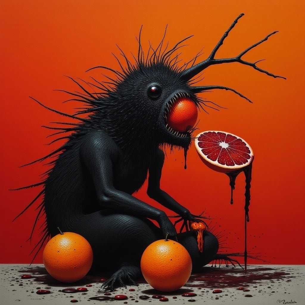 Beksiński's Haunting Surrealist Scene of Man Eating a Vivid....