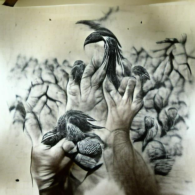 Hands Entangling a Bird: A Generative Art Piece