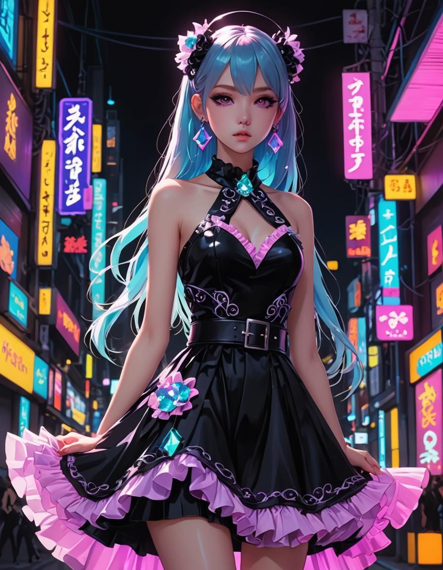 Pastel Goth Dress in Neon UV Black Light