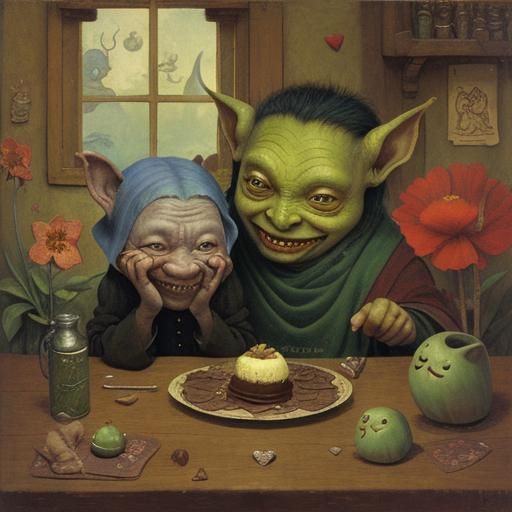 Romantic Goblins Celebrate Valentine's Day: Fantasy Illustra...