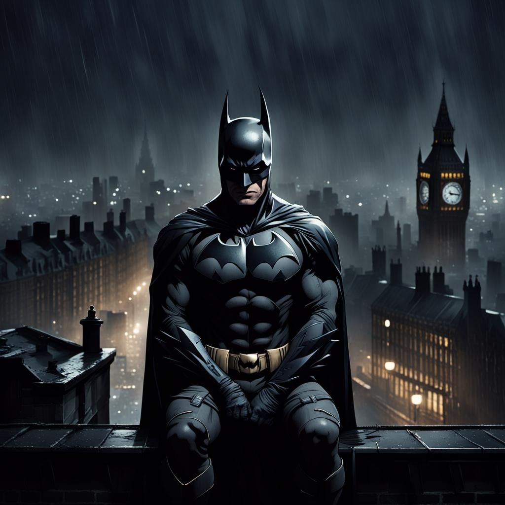 Batman Surveys Gothic London on a Grim Night