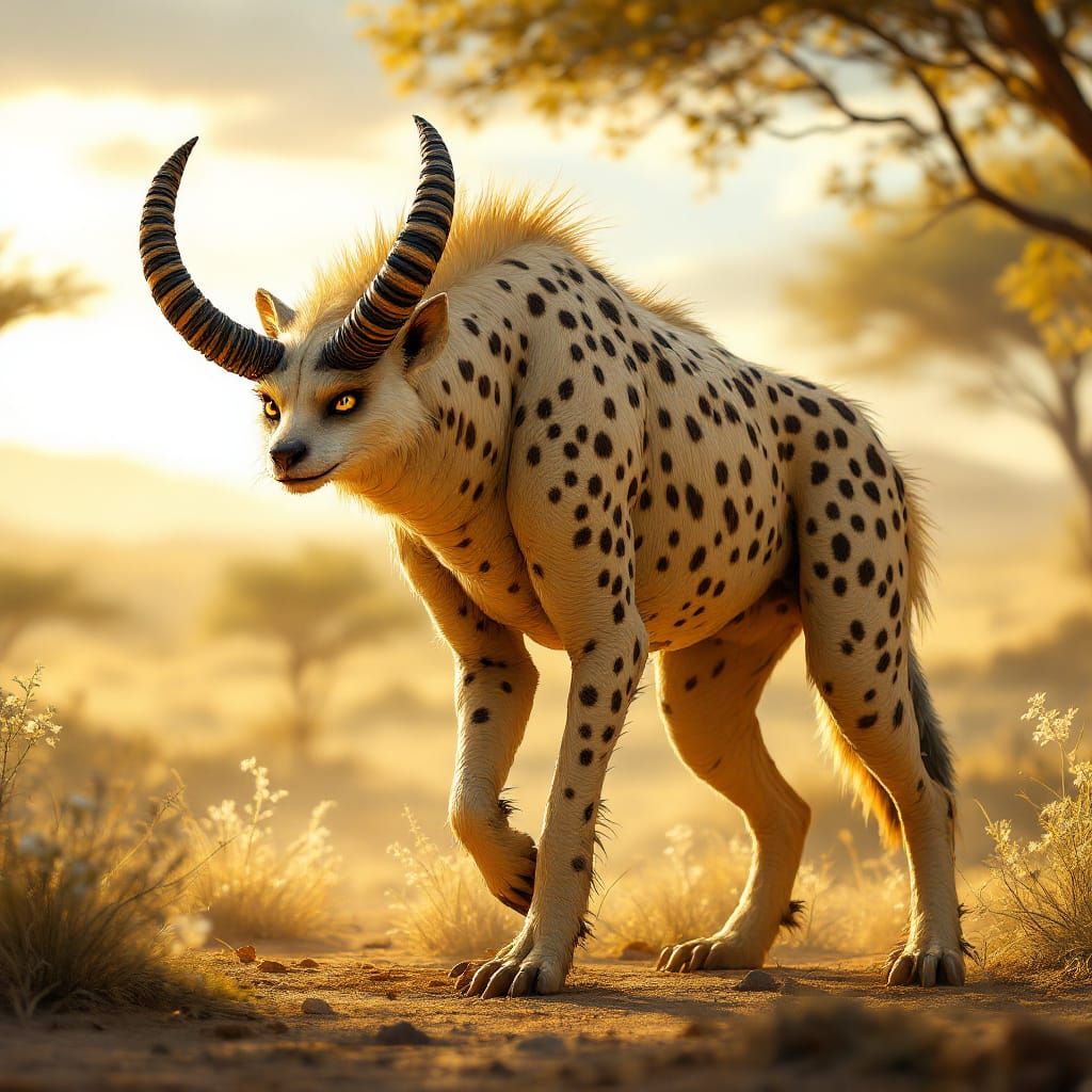 Unique Hyena Addax Lemur Hybrid in Savanna