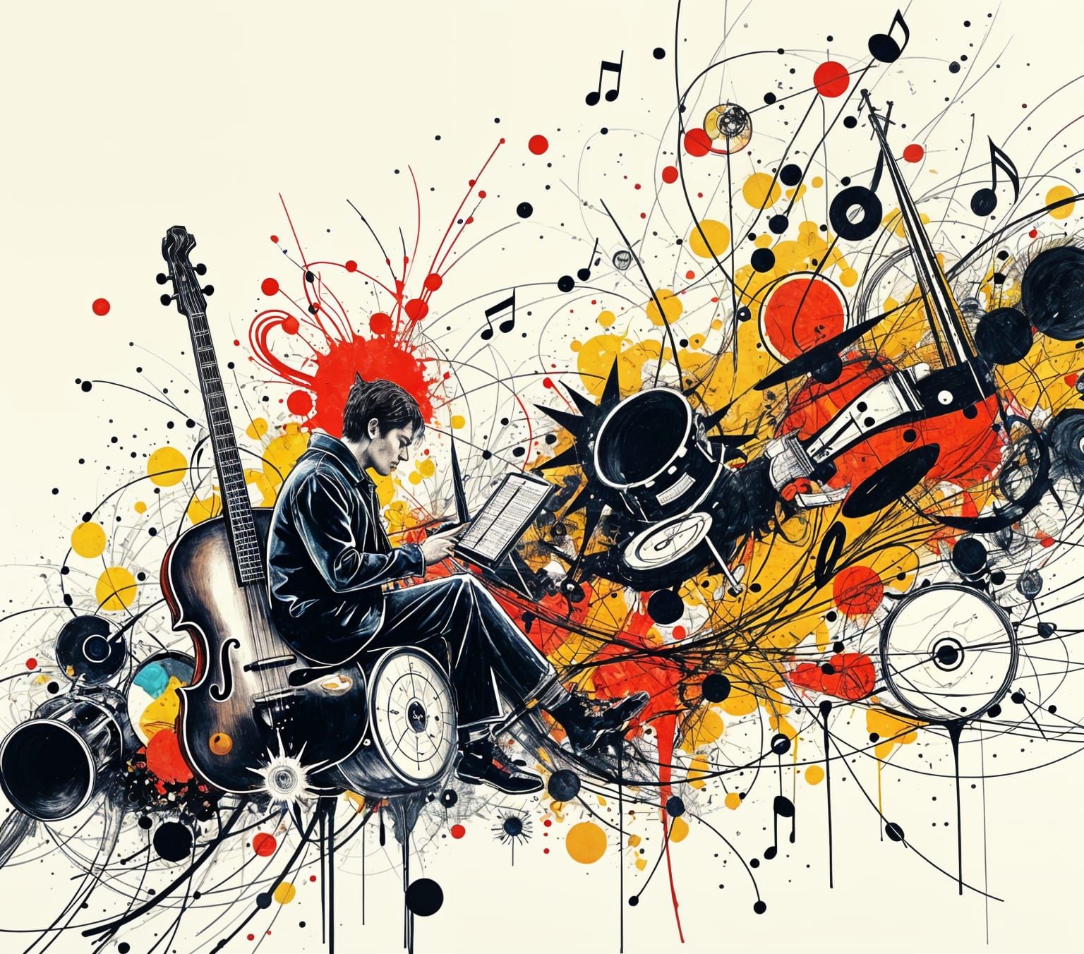 Epic Pop Art Ink Drawing of Musical Fusion