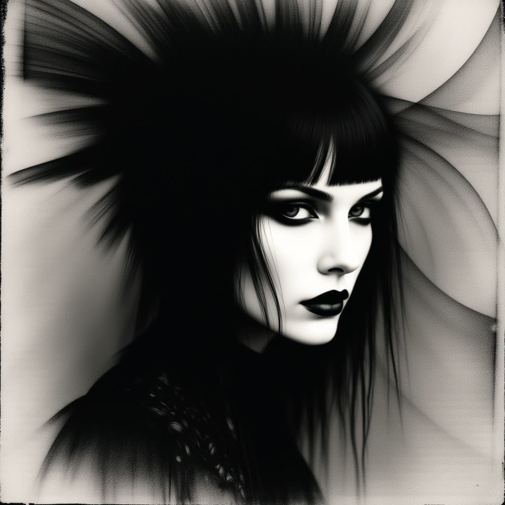 Photogram Style Black and White Goth Portrait