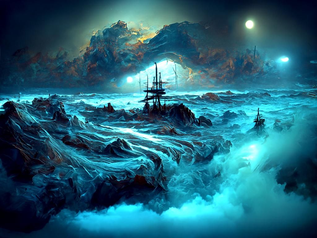 Ghost Ship Sails Through Luminous Backlit Clouds