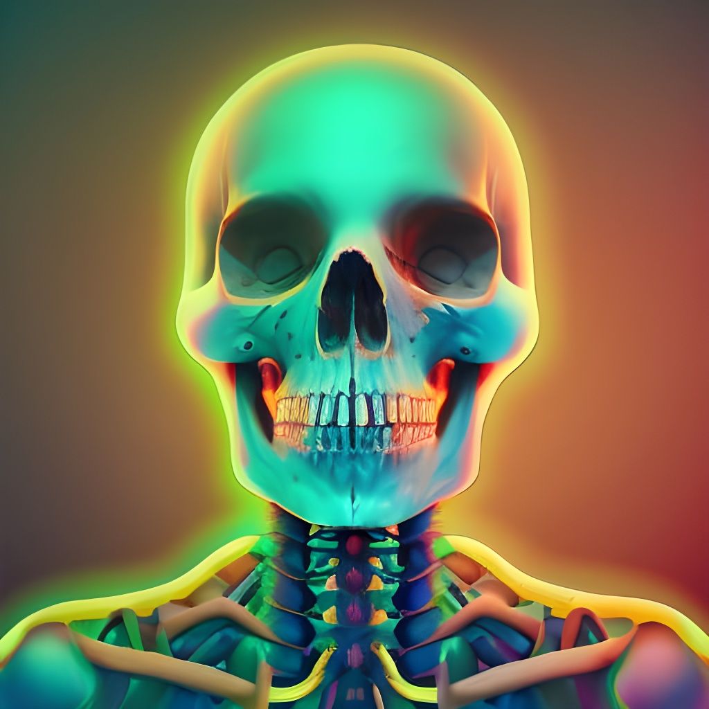 Vibrant Neon Skeleton Portrait in Fantasycore Style