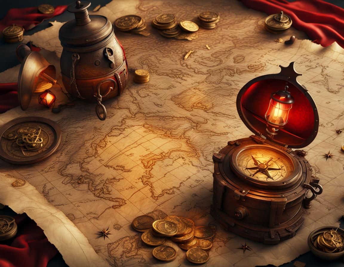 Pirate Treasure Map with Gold and Red X